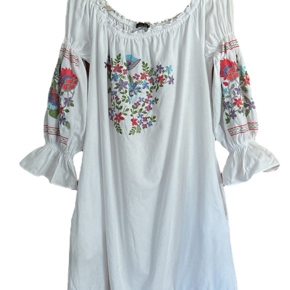 GiocamWhite Embroidered Off-Shoulder CottonDress Boho Bridal Beach Goddess Vibes - Picture 2 of 16